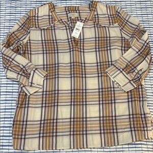 LOFT Checkered V-Neck Blouse